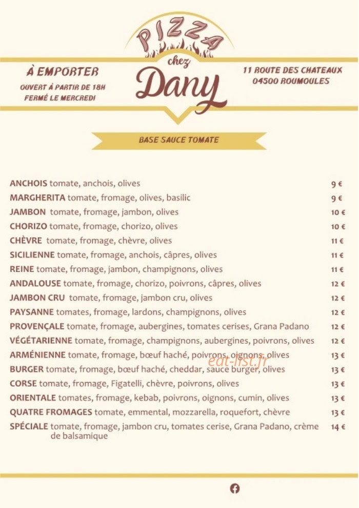 Pizza Chez Dany — carte page 1
