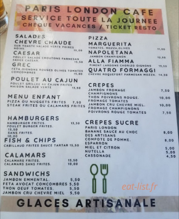 Paris London Café — carte page 1