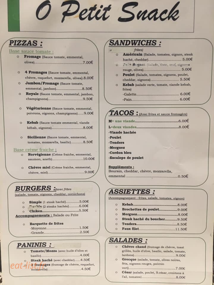 O Petit Snack — carte page 1