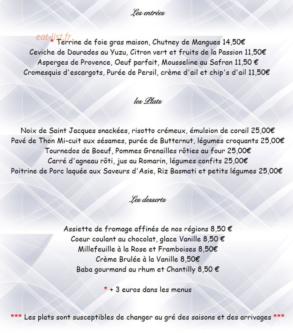 Carte et menu de Campagne de petre à Entrevennes — Les entrées, plats et dessets
