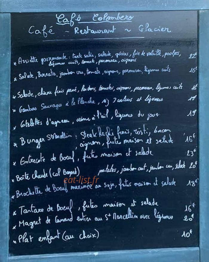 Café Colombero — carte page 1