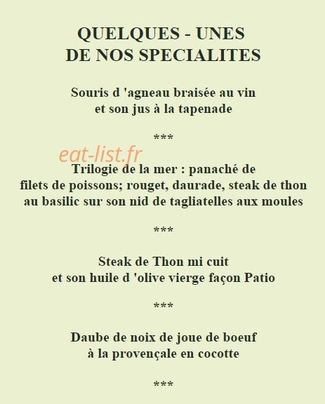 Le Patio — carte page 1
