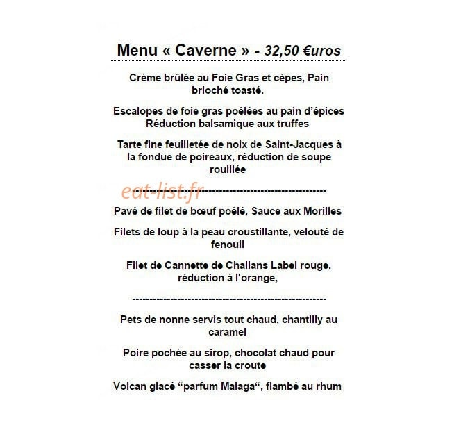 Restaurant la Caverne — carte page 2
