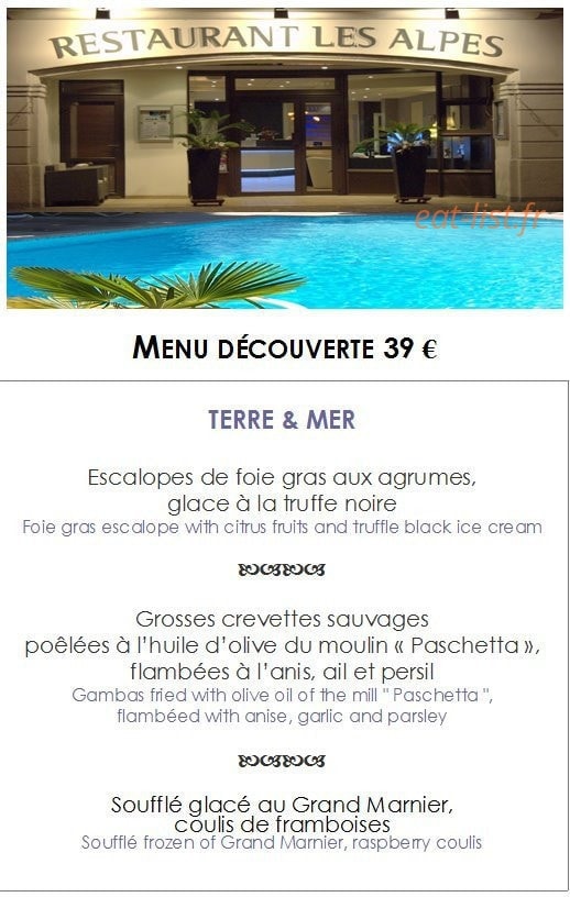 Restaurant les Alpes — carte page 1