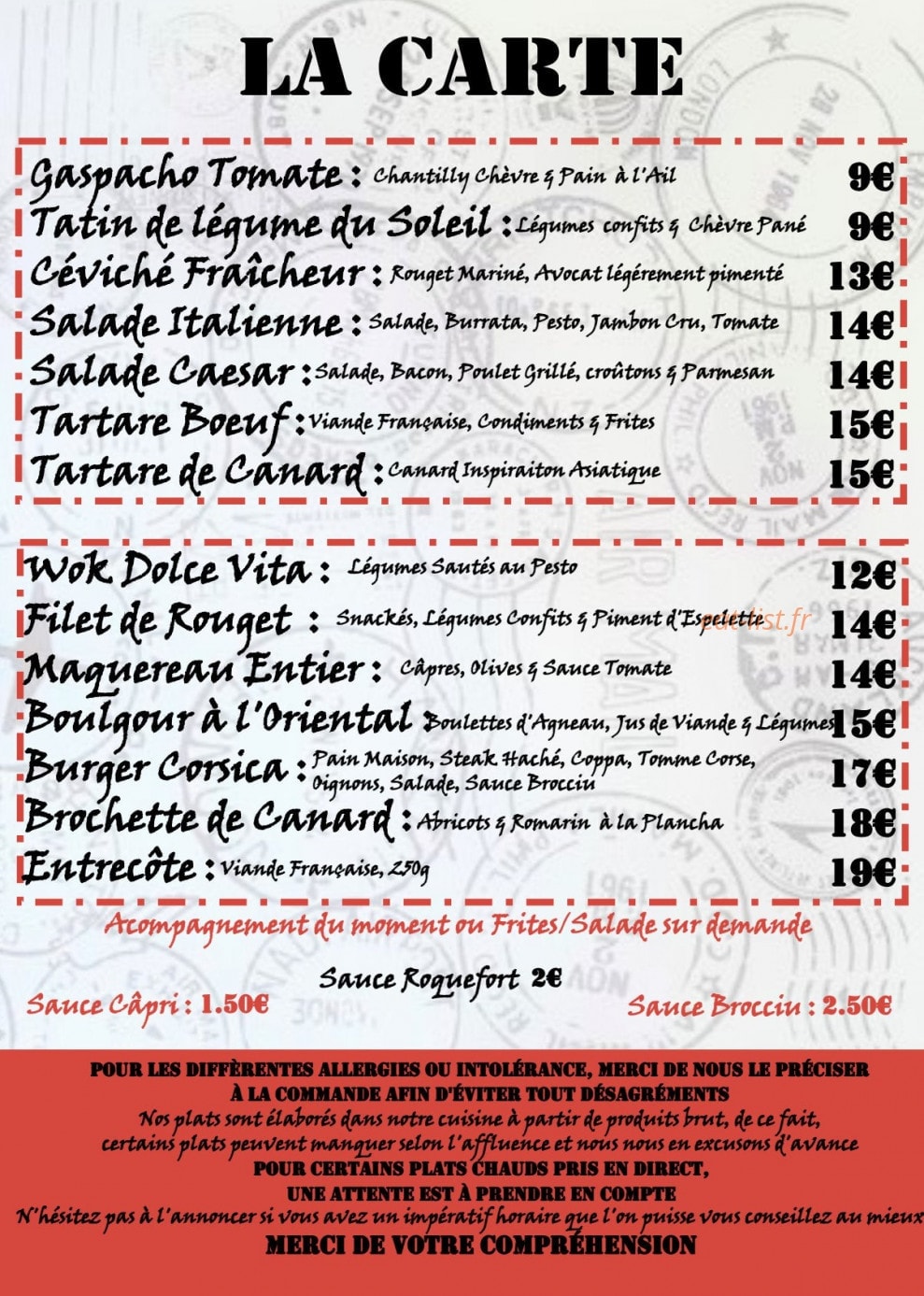 MariO BistrO — carte page 1