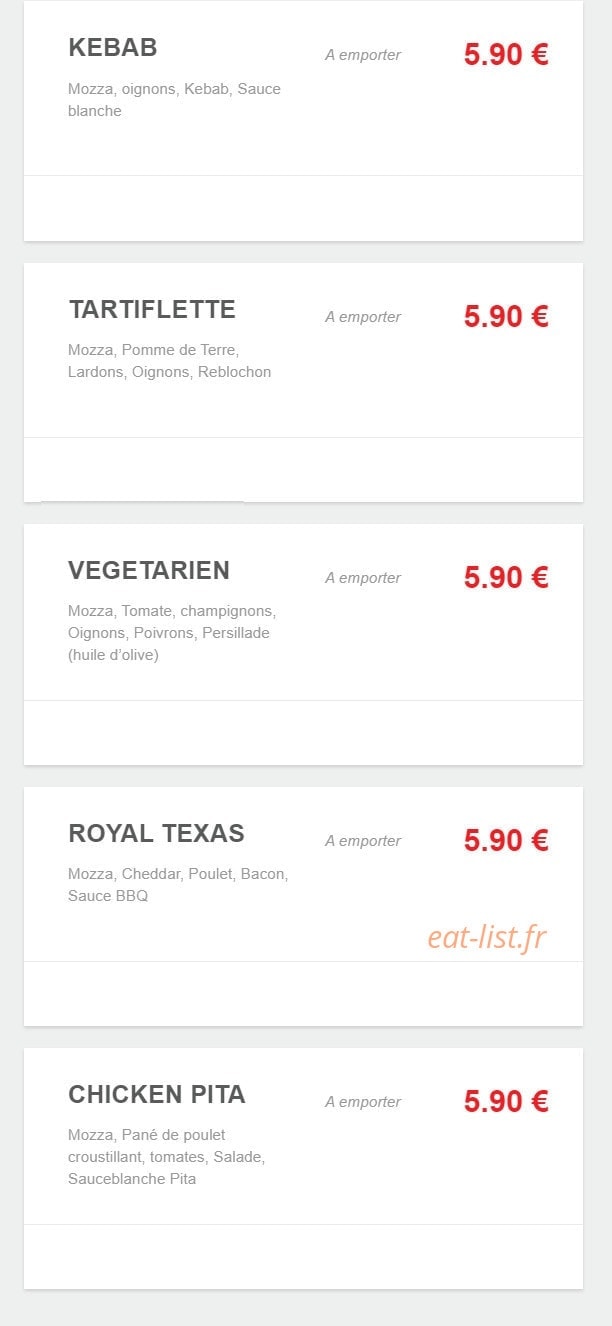 7 pizza — carte page 20