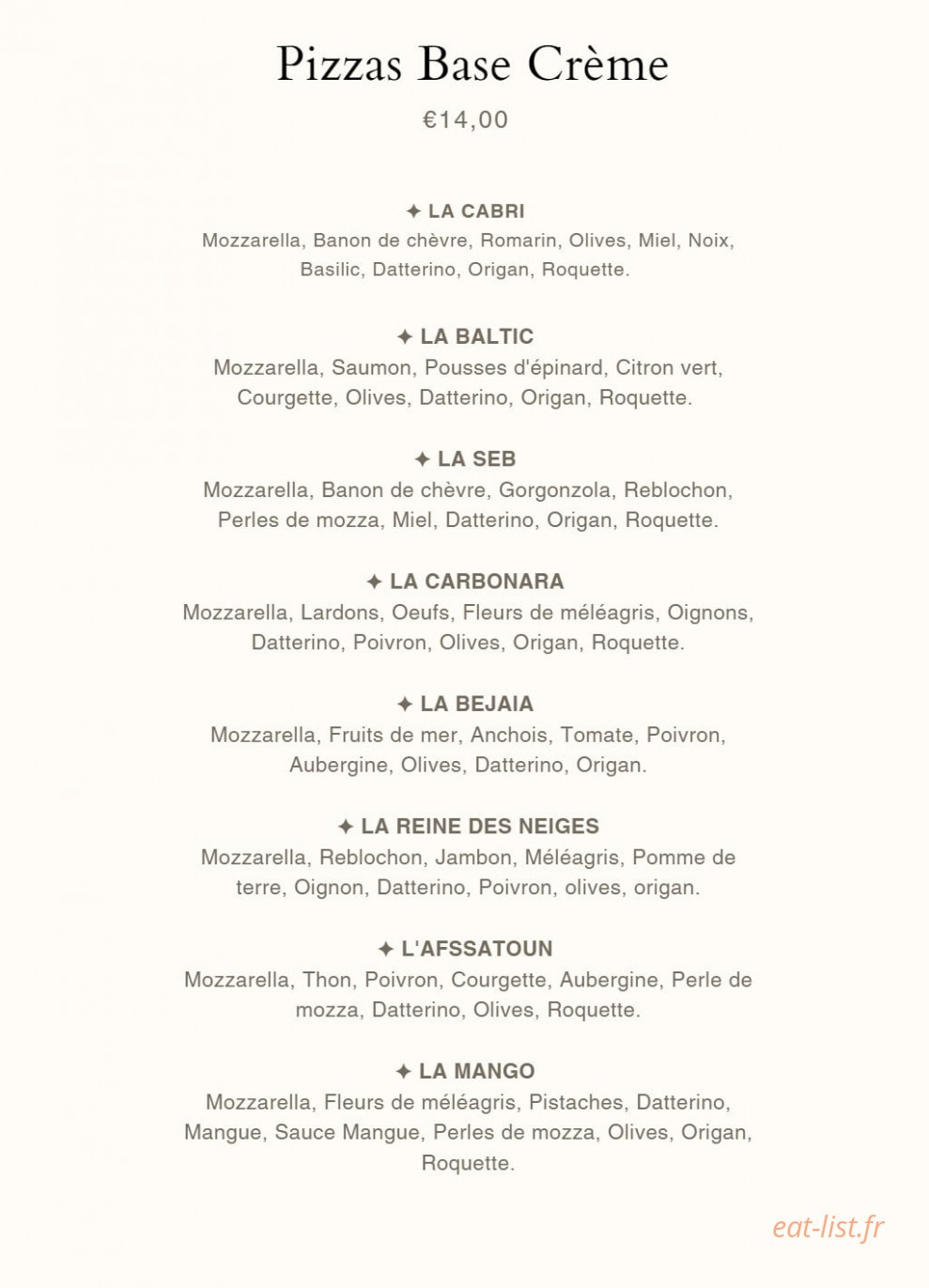Baraka Pizza — carte page 2