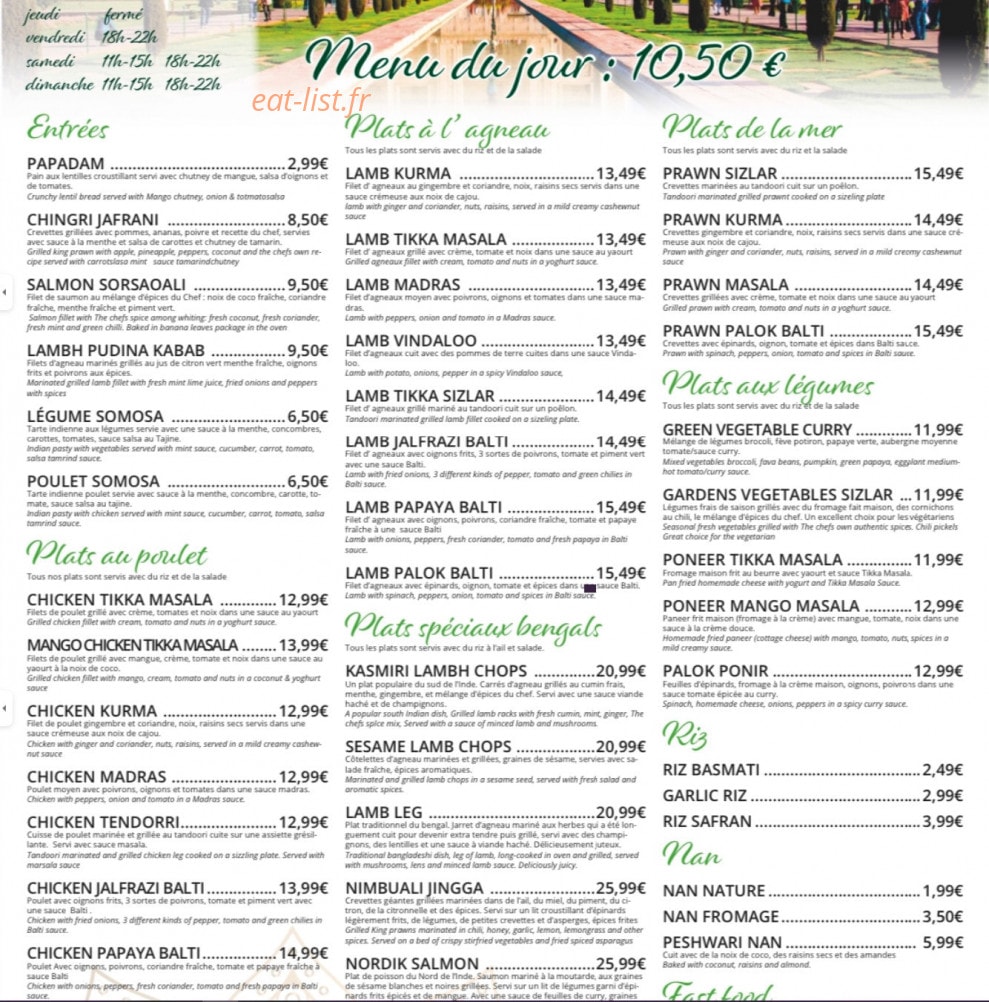 Bengal Garden — carte page 1