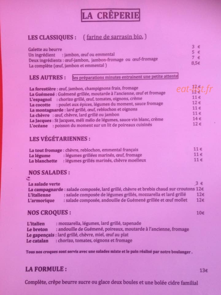 La Crêperie — carte page 1