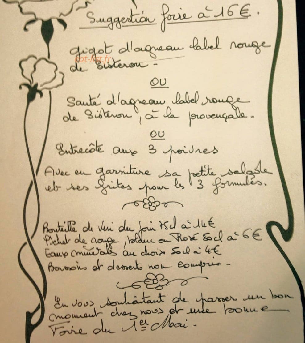 Le Fameux Café du Lycée — carte page 1
