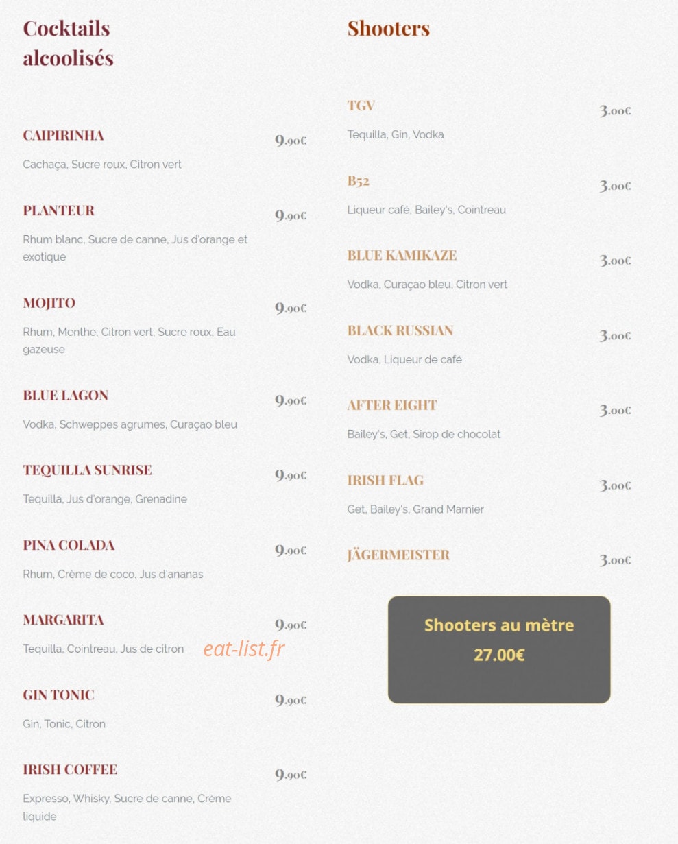O' Tavern — carte page 10
