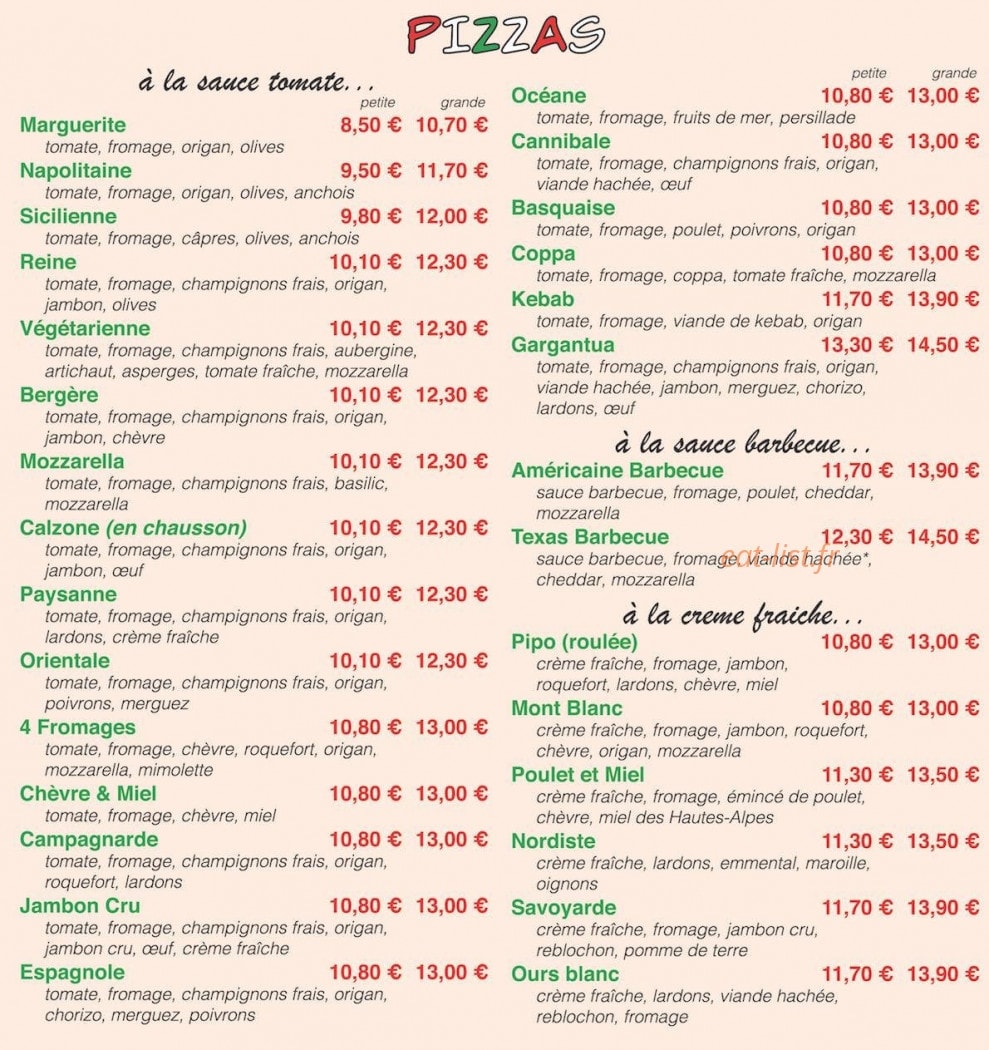 Pizza & Pasta — carte page 2