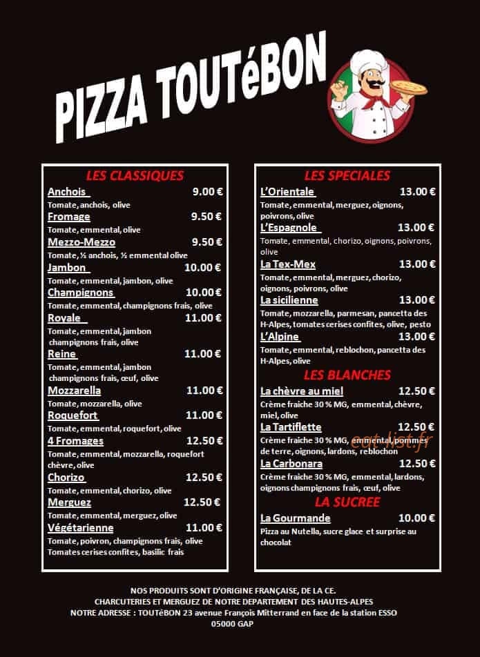 Pizza ToutéBon — carte page 1