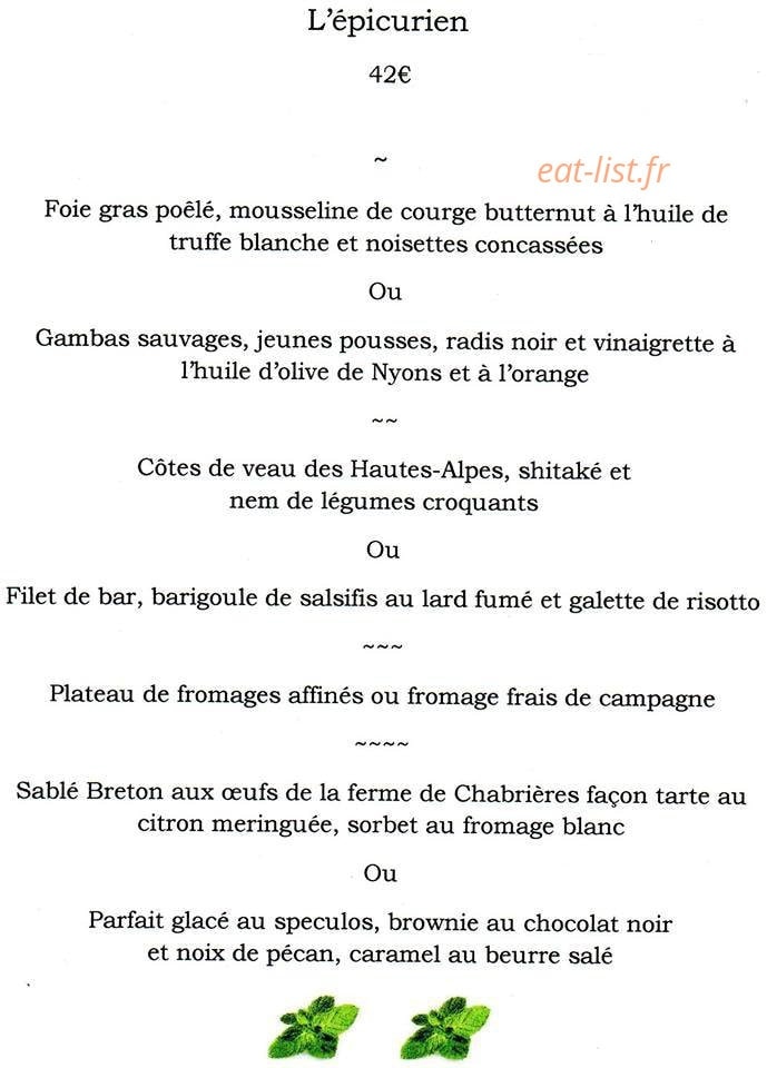 Restaurant La Menthe — carte page 1