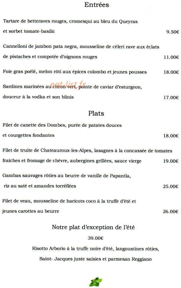 Restaurant La Menthe — carte page 3