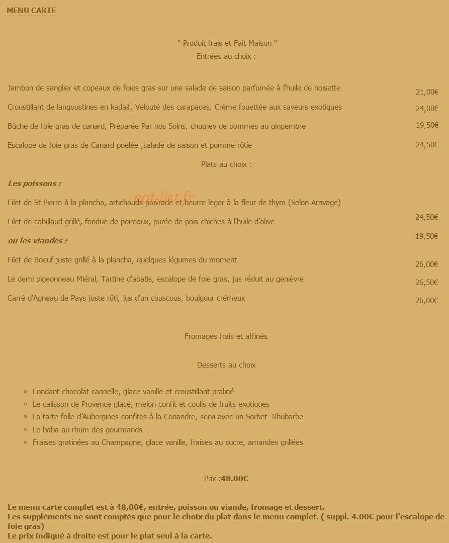 Restaurant le pasturier — carte page 2