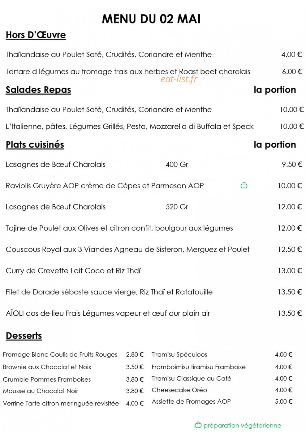 Traiteur Saint Roch — carte page 1