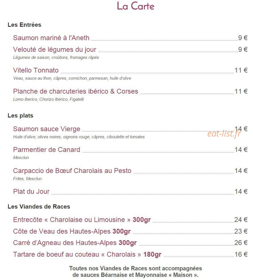 Auberge de la Paix — carte page 1