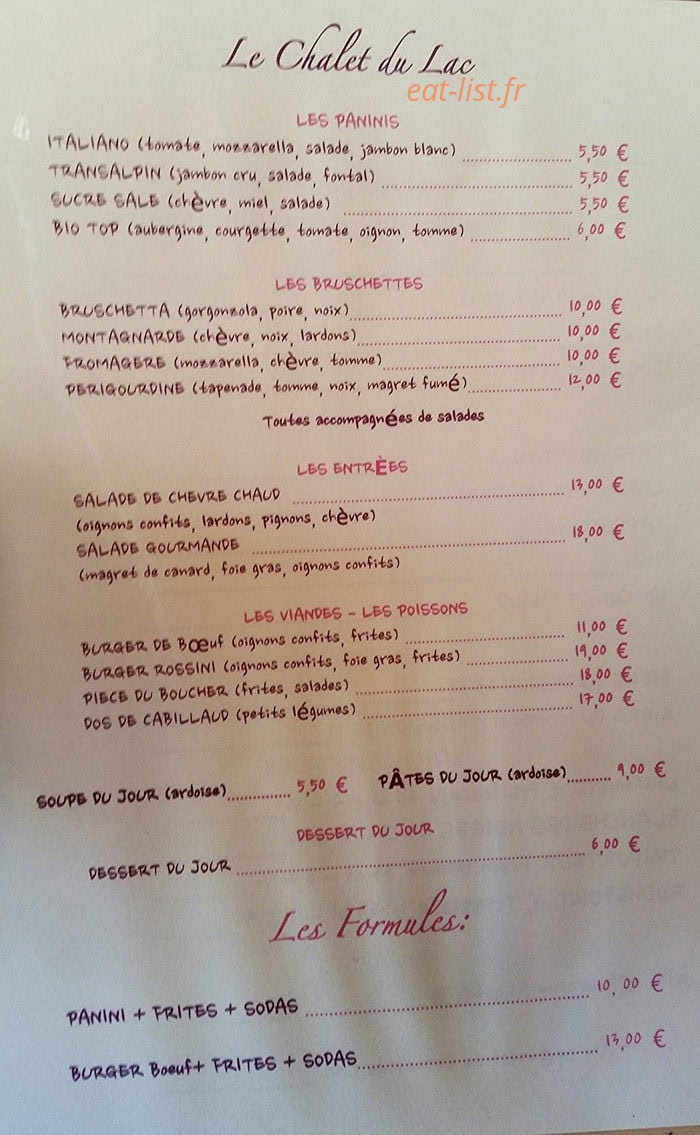 Bistro 62 — carte page 1