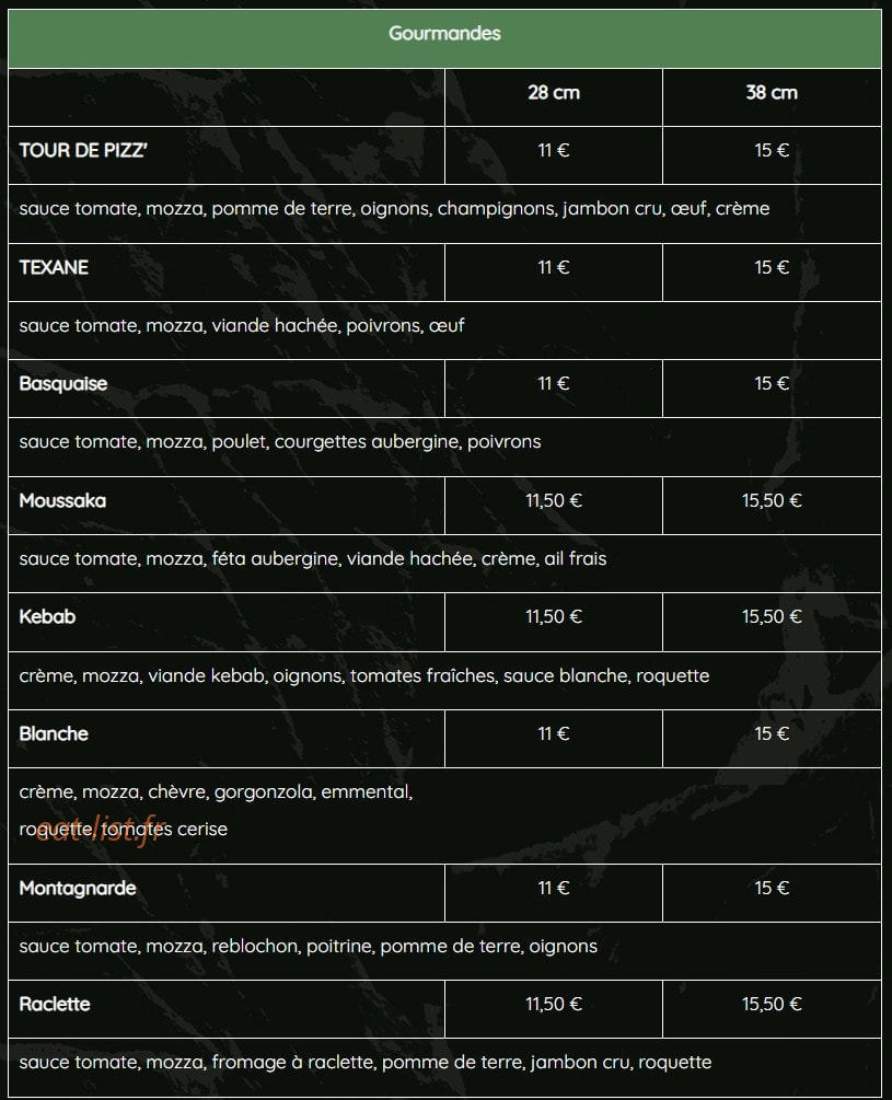 La Tour De Pizz' — carte page 4