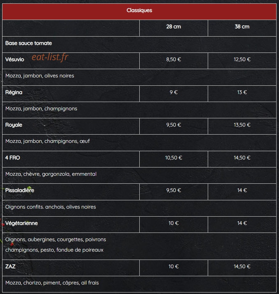 La Tour De Pizz' — carte page 1