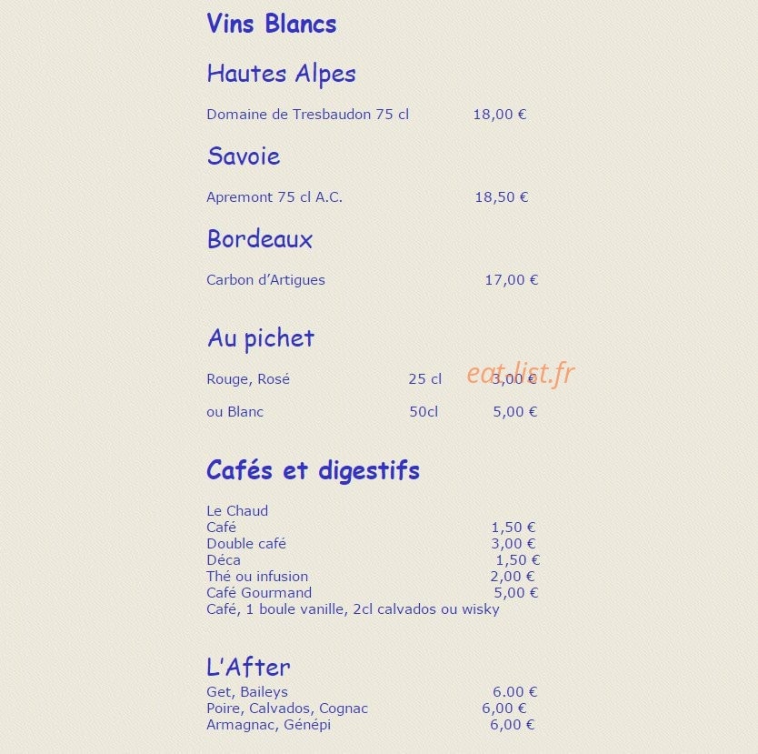 Le Chalet — carte page 10