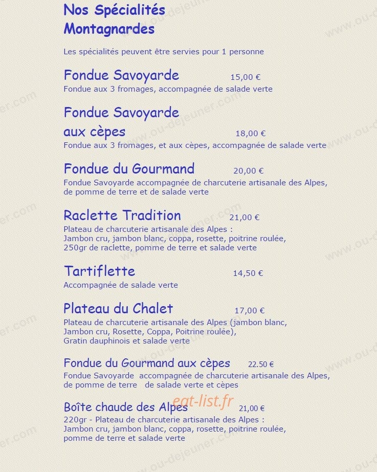Le Chalet — carte page 1