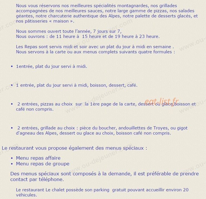Le Chalet — carte page 11