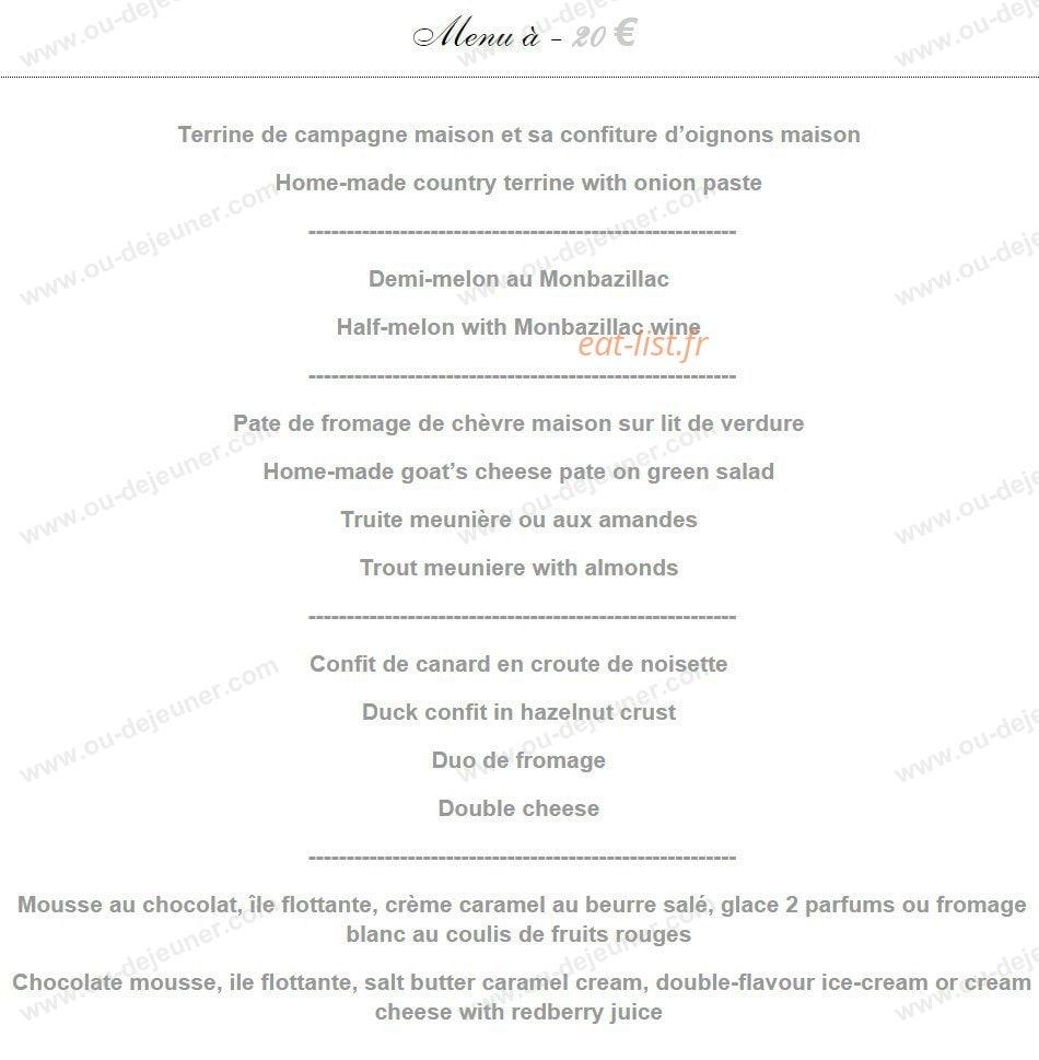 Le Gavroche — carte page 1