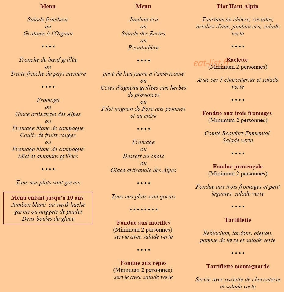 Restaurant les Ecrins — carte page 1