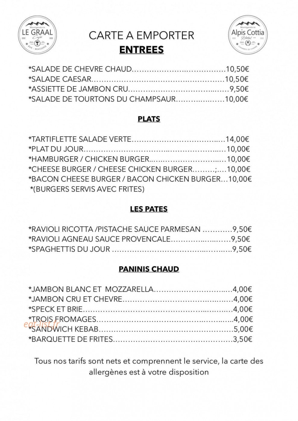 Le Graal Café — carte page 1