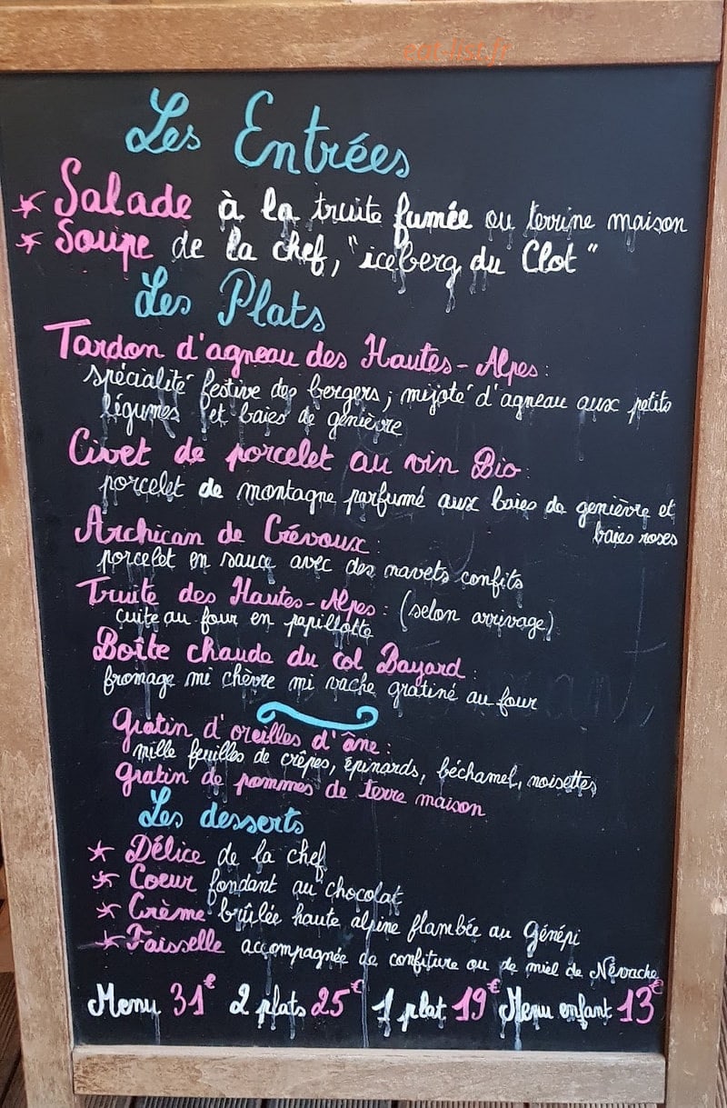 L'Auberge du Clot — carte page 1