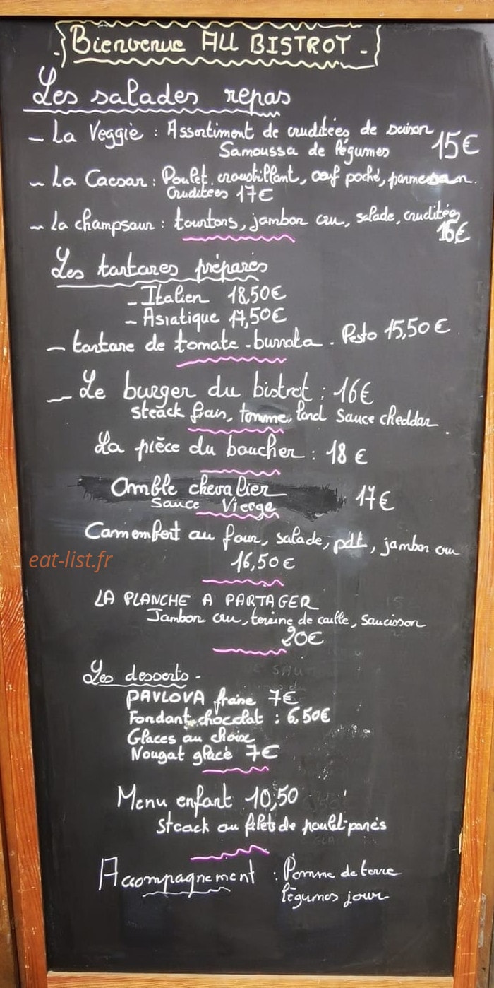 Au Bistrot — carte page 1