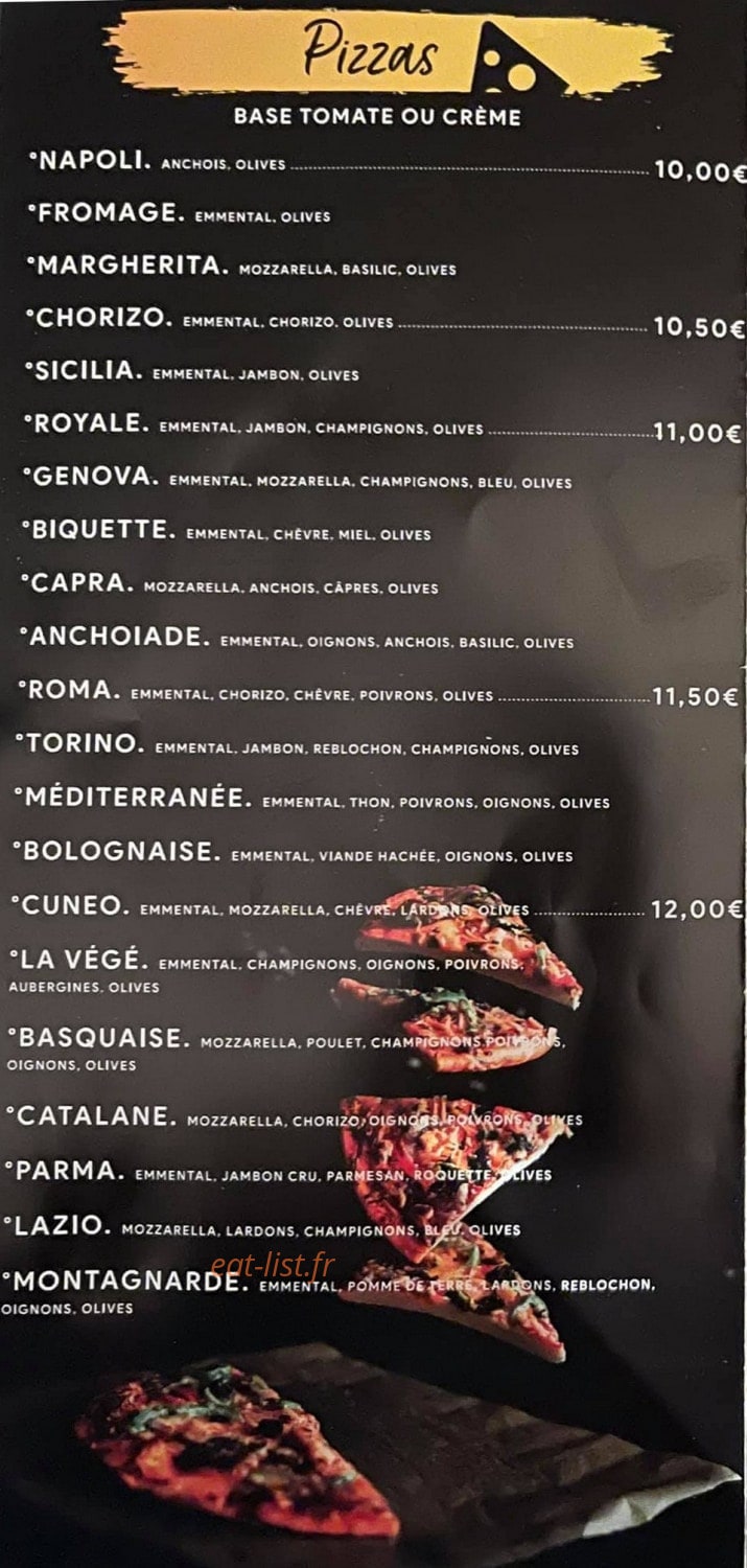 Pizzeria La Cascade — carte page 1
