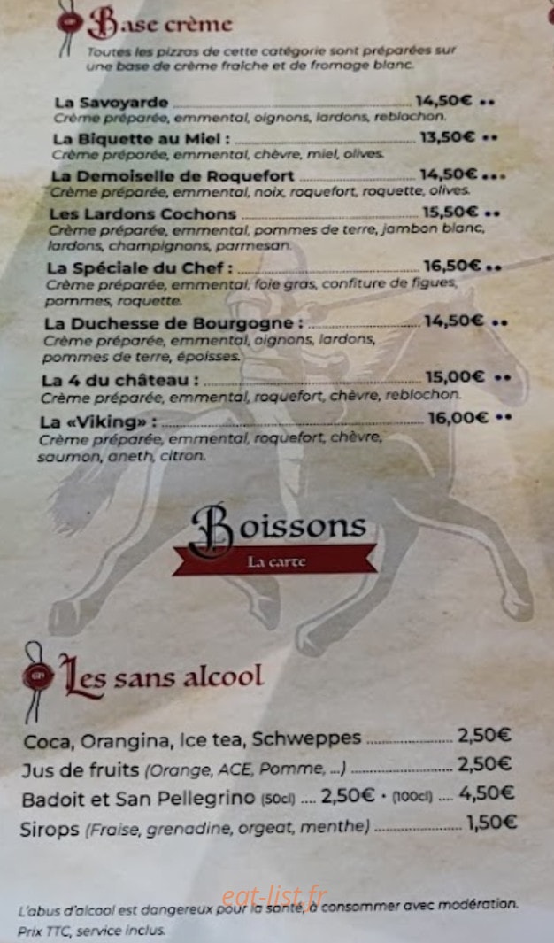 Pizzéria du Château — carte page 2