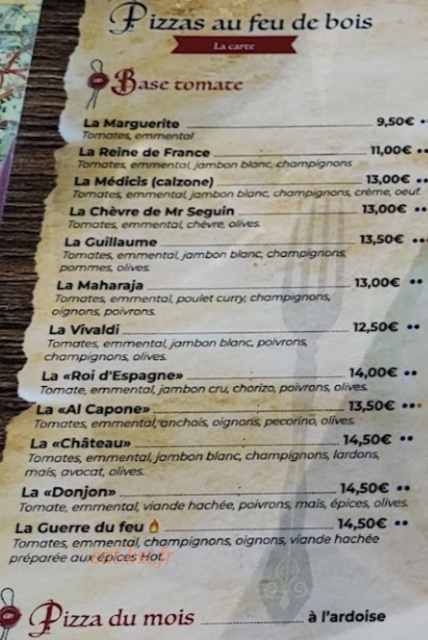Pizzéria du Château — carte page 1