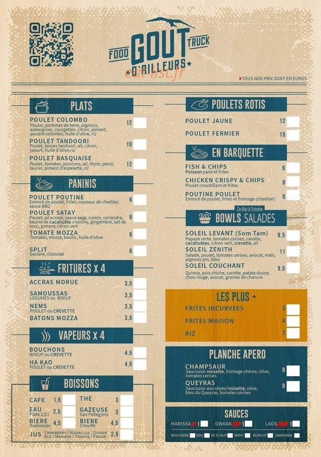 Carte et menu de Goût D'ailleurs au bord du lac à Savines le Lac — Le menu