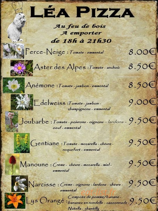 Léa Pizza — carte page 1