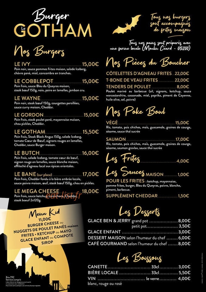 Burger le Gotham — carte page 1
