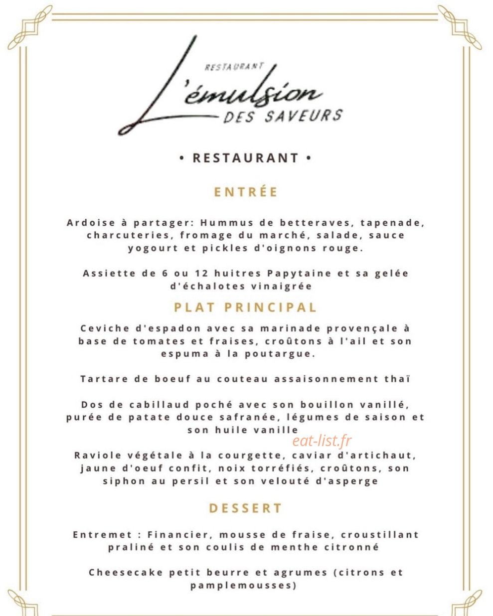 L'émulsion des saveurs — carte page 1