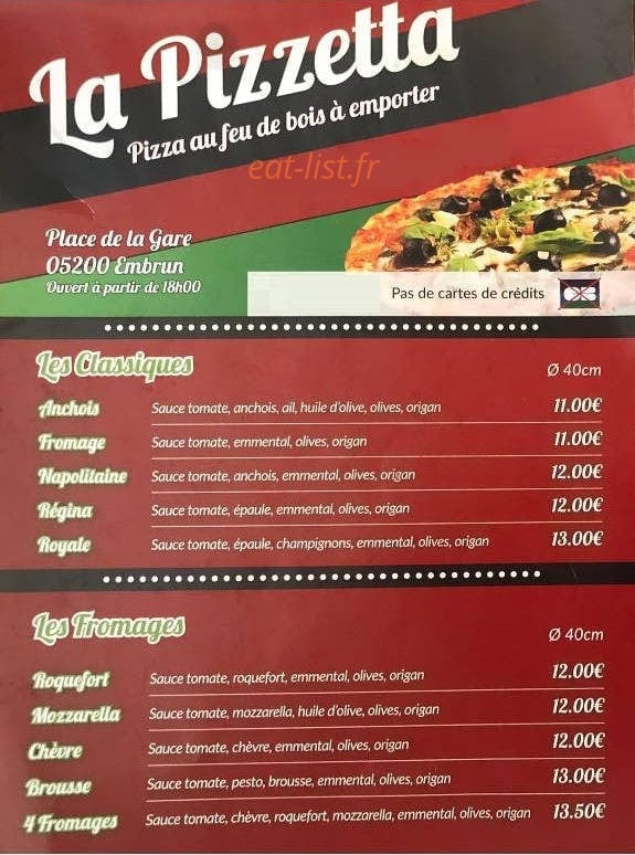La Pizzetta — carte page 1