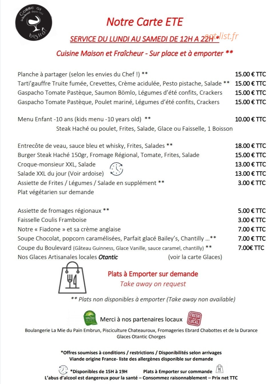 Le Boulevard Comme au bistro — carte page 1