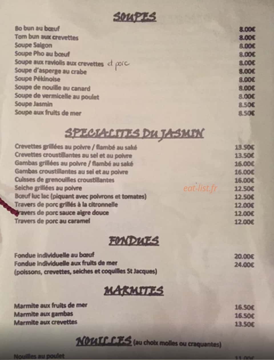 Le Jasmin — carte page 1