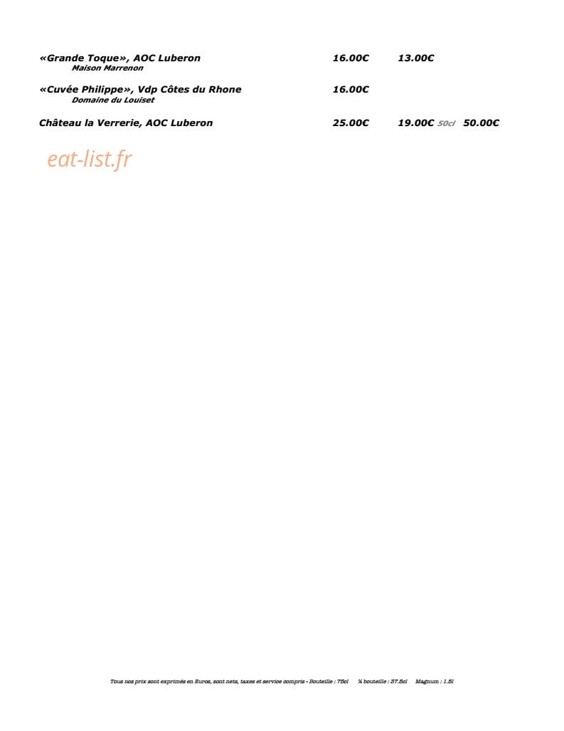 Le restaurant les  Bartavelles La table de Paul — carte page 12