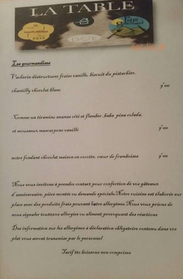 La Table — carte page 4