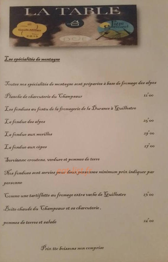 La Table — carte page 2