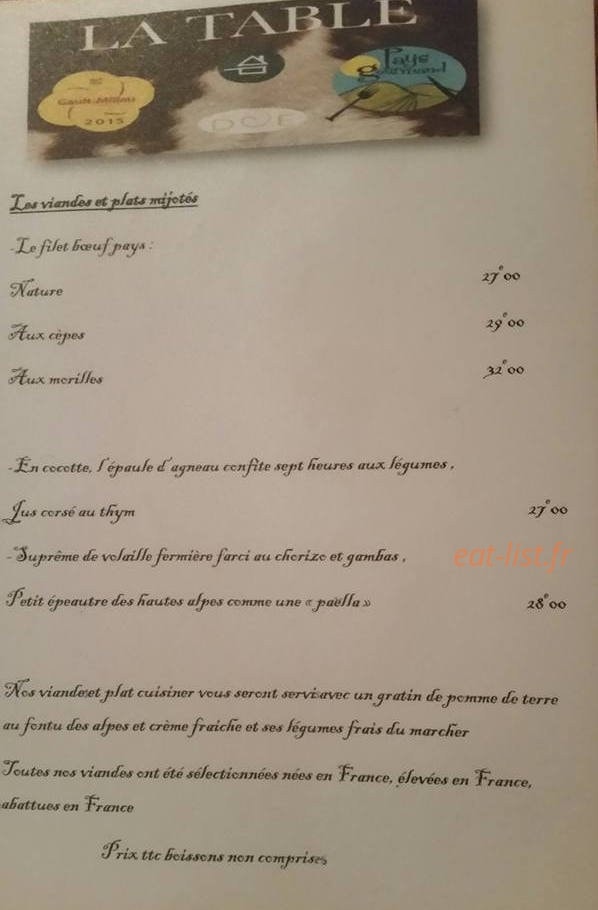 La Table — carte page 3