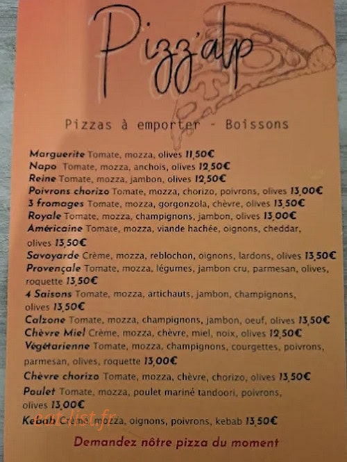 PizzAlp — carte page 1