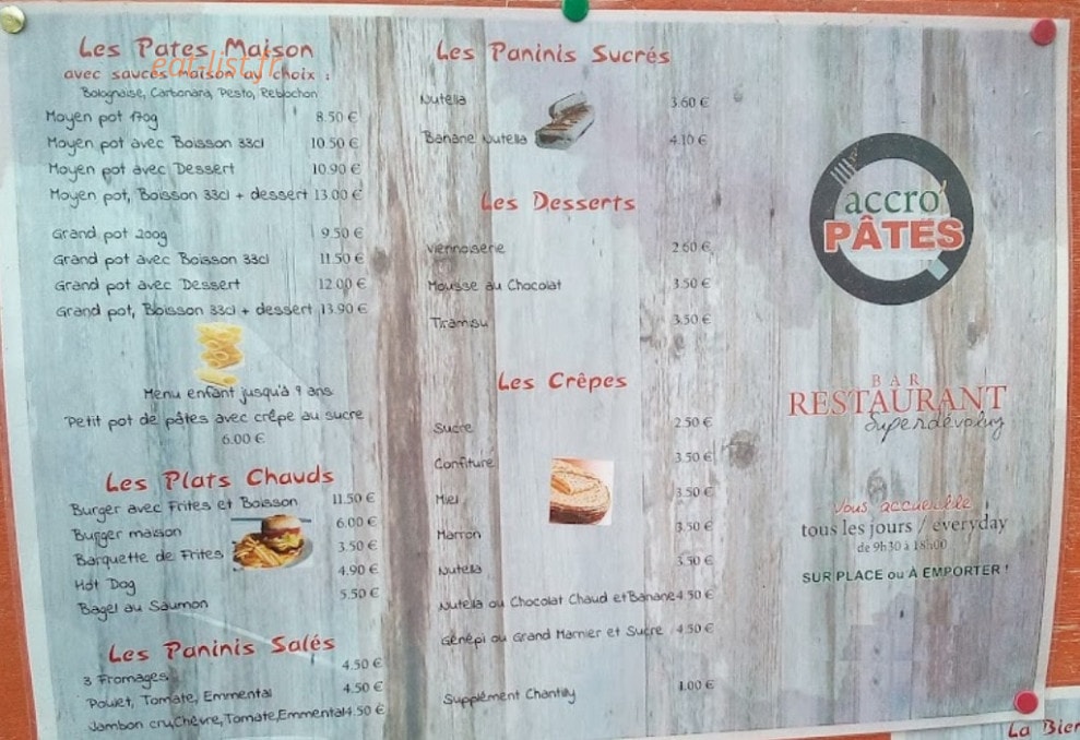 Accro'Pâtes — carte page 1
