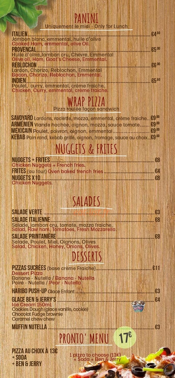 Pronto Pizza — carte page 3